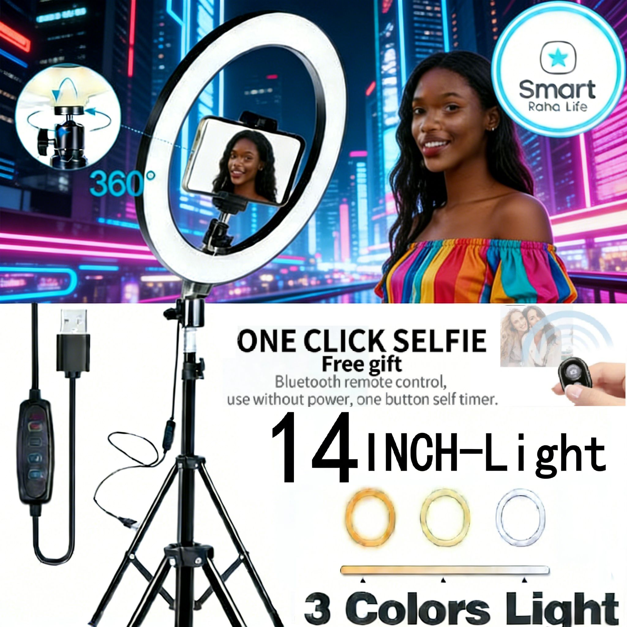 【Promotion】Smartrahalife 14 Inch Ring Light with 2.1M Tripod Stand Professional Studio Setup with Phone Holder for Live Streaming, Makeup Selfie Video Recording