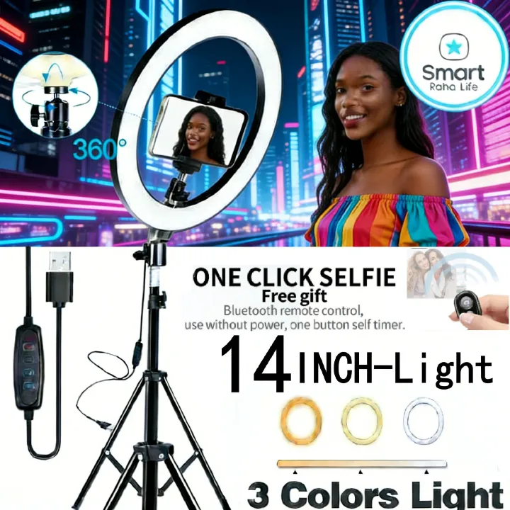 【Promotion】Smartrahalife 14 Inch Ring Light with 2.1M Tripod Stand Professional Studio Setup with Phone Holder for Live Streaming, Makeup Selfie Video Recording