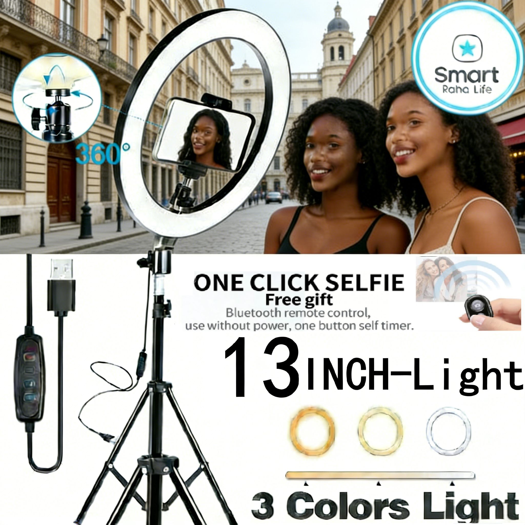 【Promotion】Smartrahalife 2.1M Tripod Stand with 13 Inch LED Ring Light Professional Studio Setup with Phone Holder for Live Streaming Makeup Selfie and Video Recording