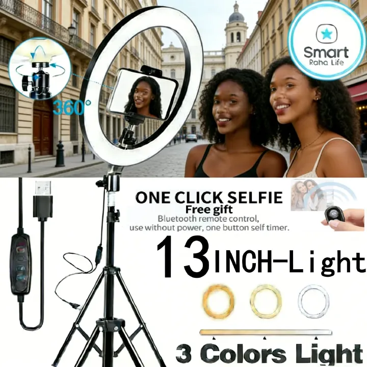 【Promotion】Smartrahalife 2.1M Tripod Stand with 13 Inch LED Ring Light Professional Studio Setup with Phone Holder for Live Streaming Makeup Selfie and Video Recording