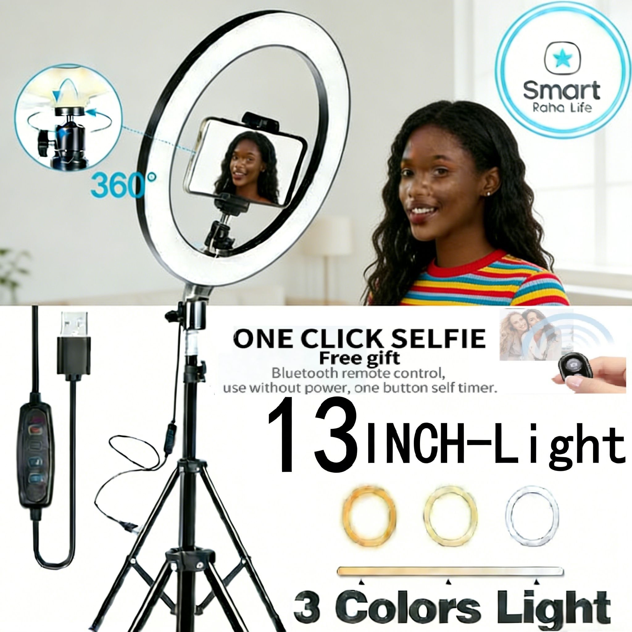 【Promotion】Smartrahalife 13 Inch Ring Light with 2.1M Tripod Stand Professional Studio Setup with Phone Holder for Live Streaming, Makeup Selfie Video Recording
