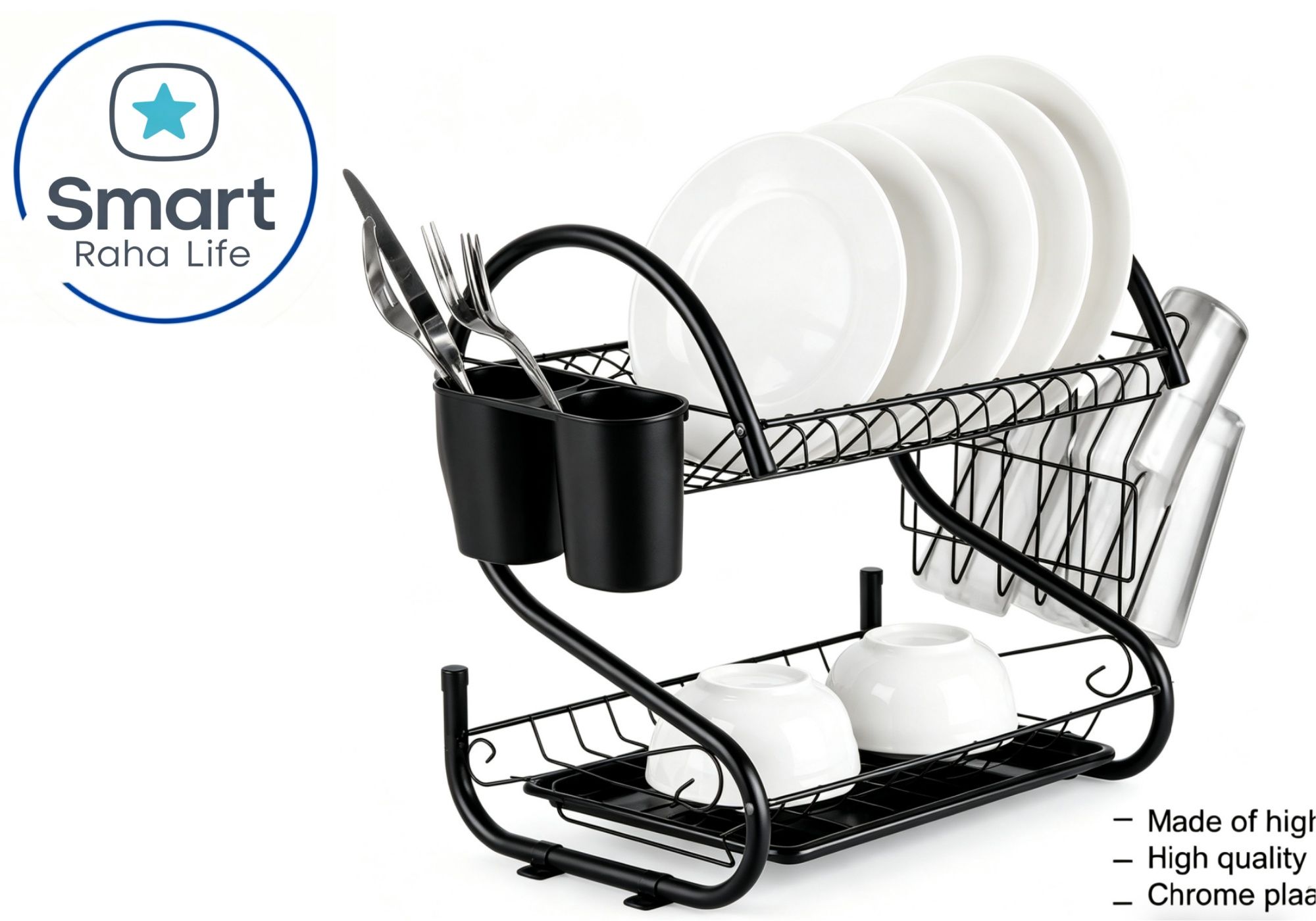 【Promotion 】Smartrahalife 16 Inch Multi-Layer Dish Drain Rack Stainless Steel Utensil & Kitchen Tools Storage Organizer Drying Rack for Sink Counter | Space Saving & Rust-Resistant