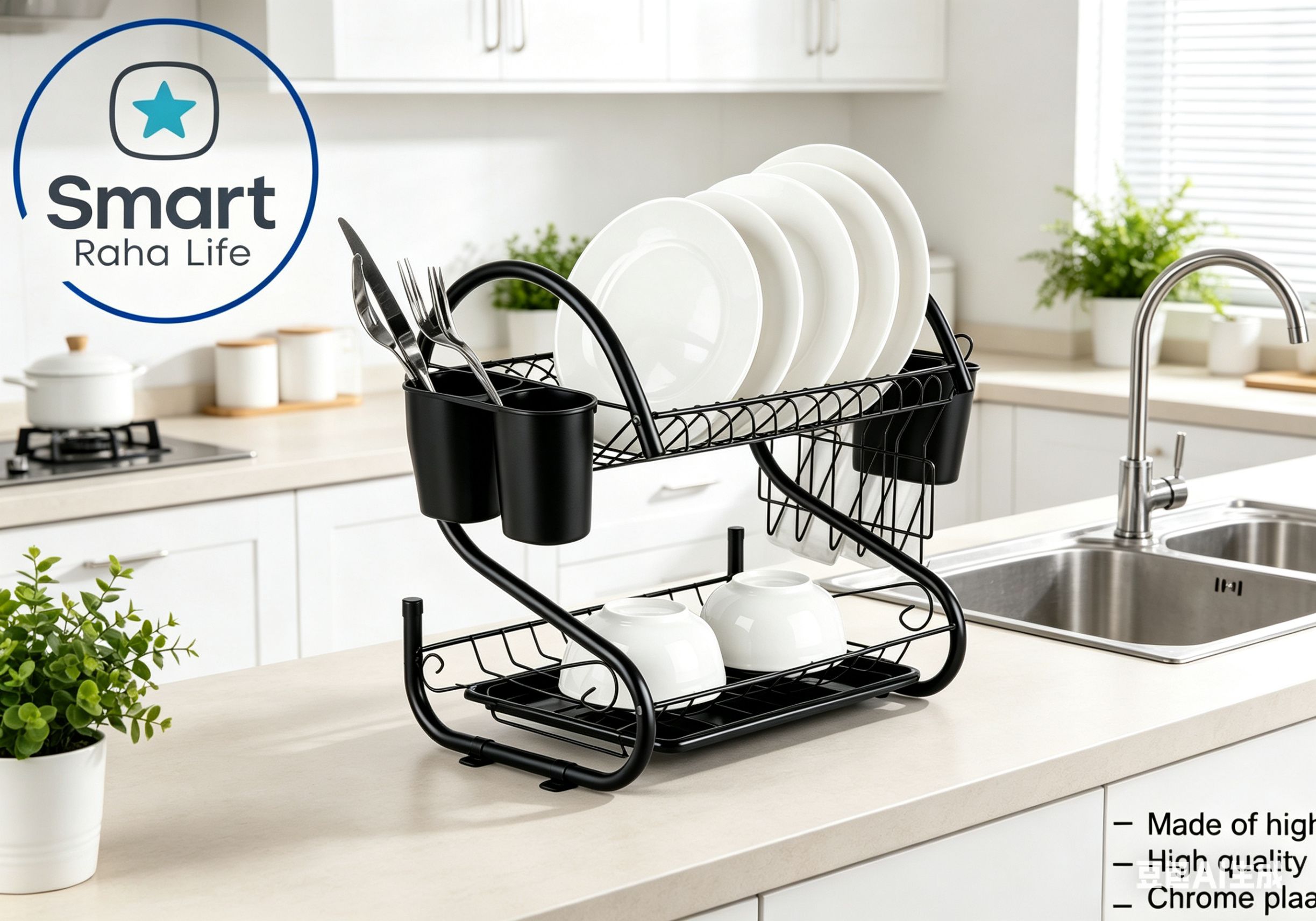 【Promotion 】Smartrahalife 16 Inch Multi-Layer Dish Drain Rack Stainless Steel Utensil & Kitchen Tools Storage Organizer Drying Rack for Sink Counter | Space Saving & Rust-Resistant