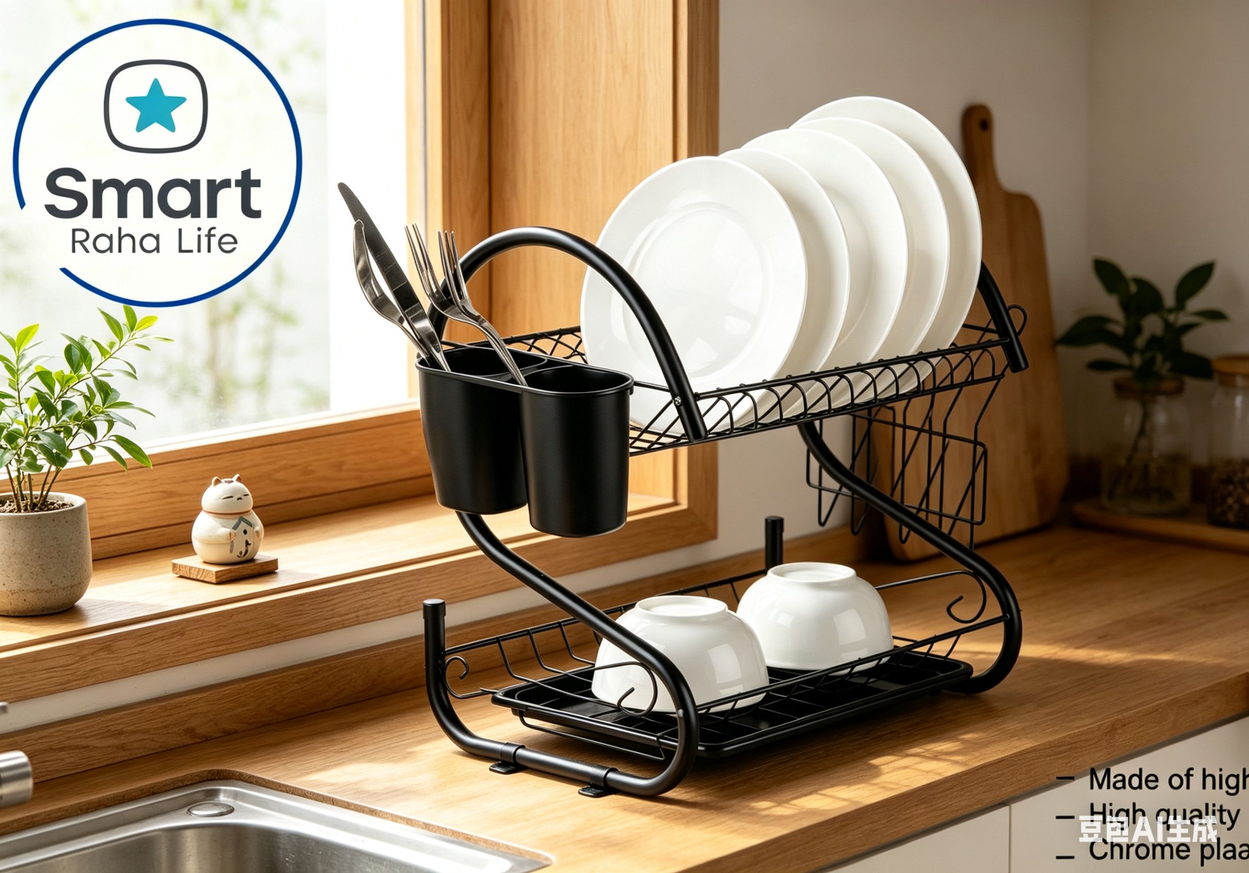 【Promotion 】Smartrahalife 16 Inch Multi-Layer Dish Drain Rack Stainless Steel Utensil & Kitchen Tools Storage Organizer Drying Rack for Sink Counter | Space Saving & Rust-Resistant