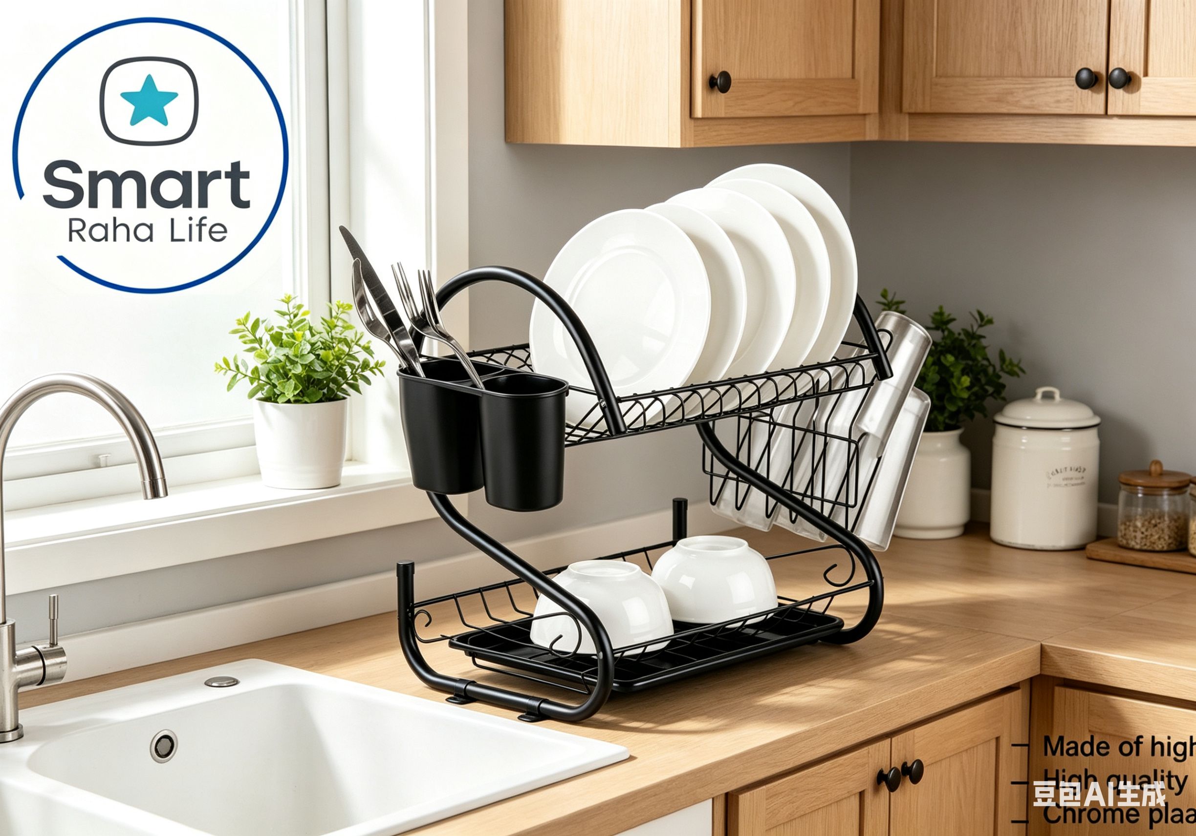 【Promotion 】Smartrahalife 16 Inch Multi-Layer Dish Drain Rack Stainless Steel Utensil & Kitchen Tools Storage Organizer Drying Rack for Sink Counter | Space Saving & Rust-Resistant