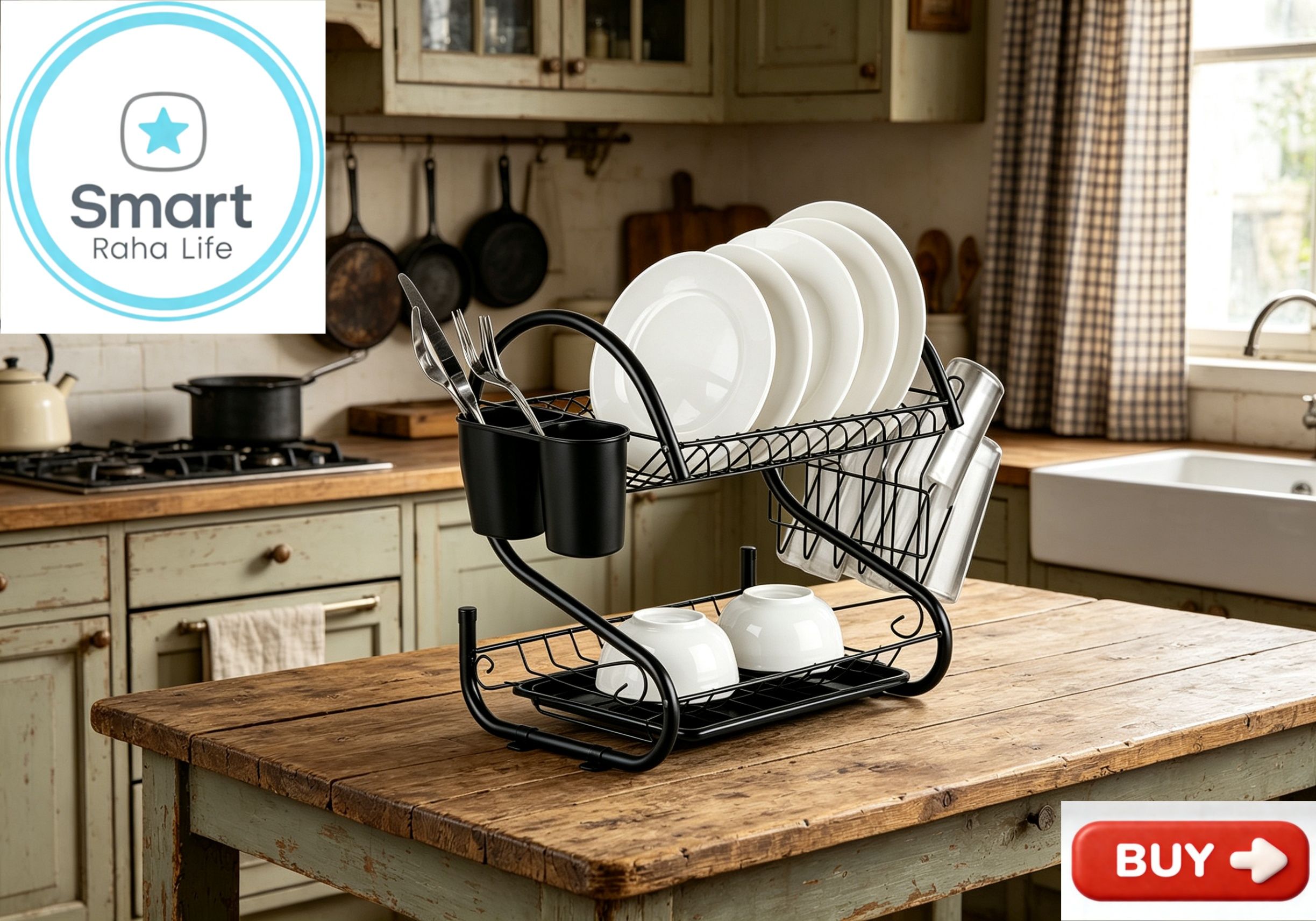 【Promotion 】Smartrahalife 16 Inch Multi-Layer Dish Drain Rack Stainless Steel Utensil & Kitchen Tools Storage Organizer Drying Rack for Sink Counter | Space Saving & Rust-Resistant