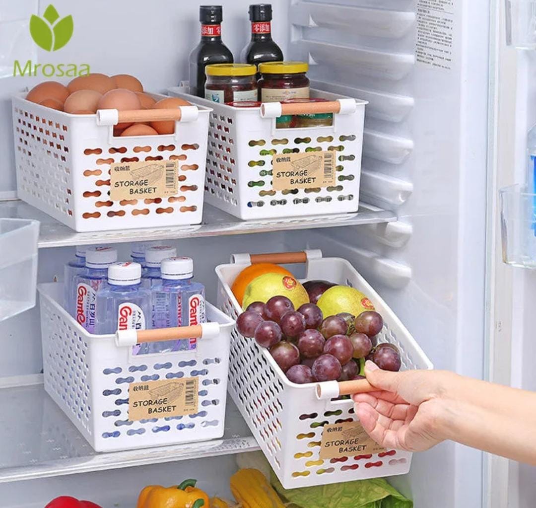 Offer offer Multi~purpose storage basket Open Top Plastic Storage Organizer, White and black - Stackable Crate Containers for Countertop, Cabinet, Pantry Shelf, Laundry Room, Bathroom & Home Office