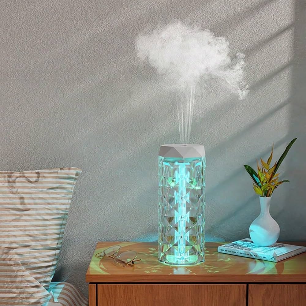 CRYSTAL LAMP HUMIDIFIER NIGHT LIGHT - USB DESKTOP AIR HUMIDIFIER WITH  LED NIGHT LIGHT, 400ML COOL MIST SUITABLE FOR HOME OFFICE DESK BEDROOM