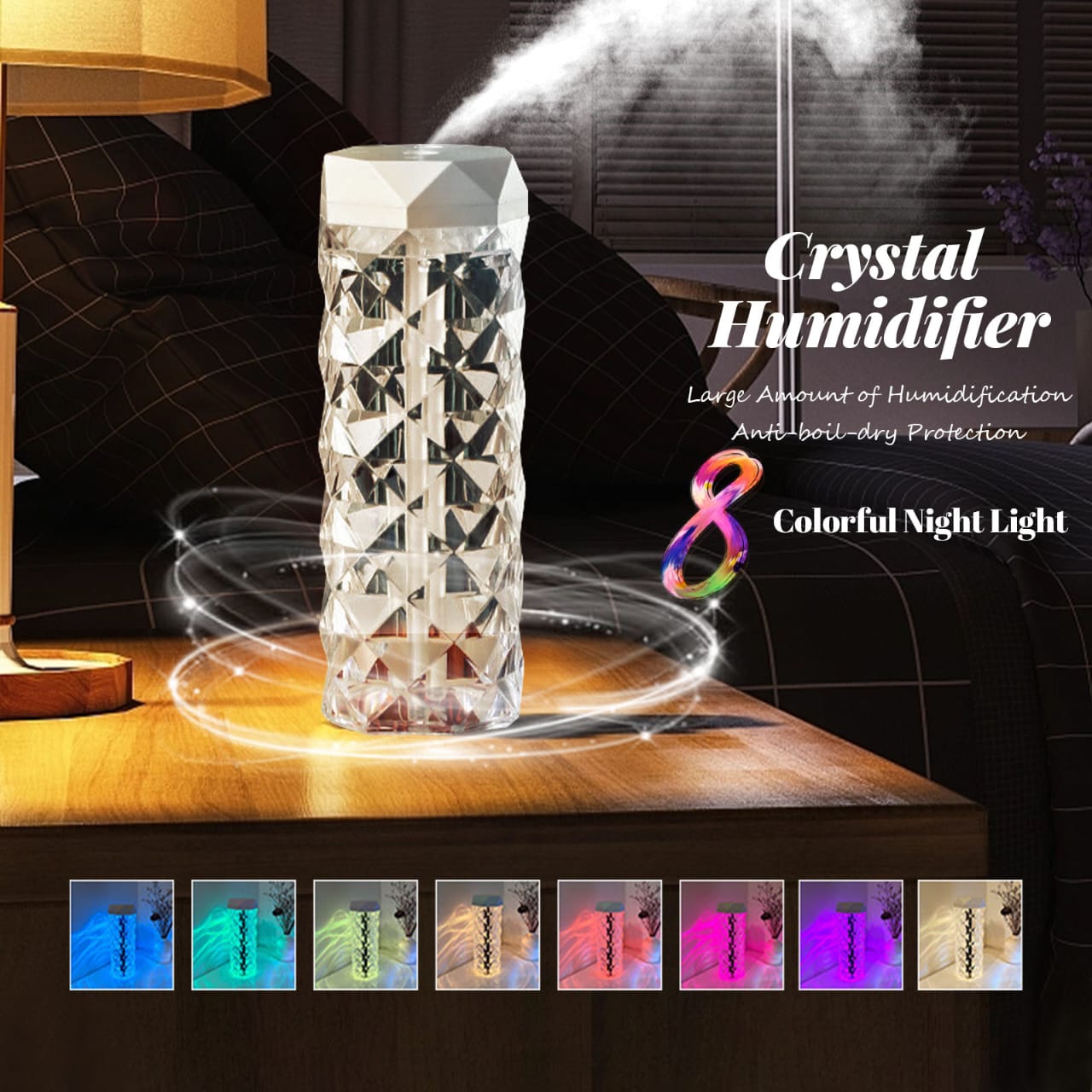 CRYSTAL LAMP HUMIDIFIER NIGHT LIGHT - USB DESKTOP AIR HUMIDIFIER WITH  LED NIGHT LIGHT, 400ML COOL MIST SUITABLE FOR HOME OFFICE DESK BEDROOM