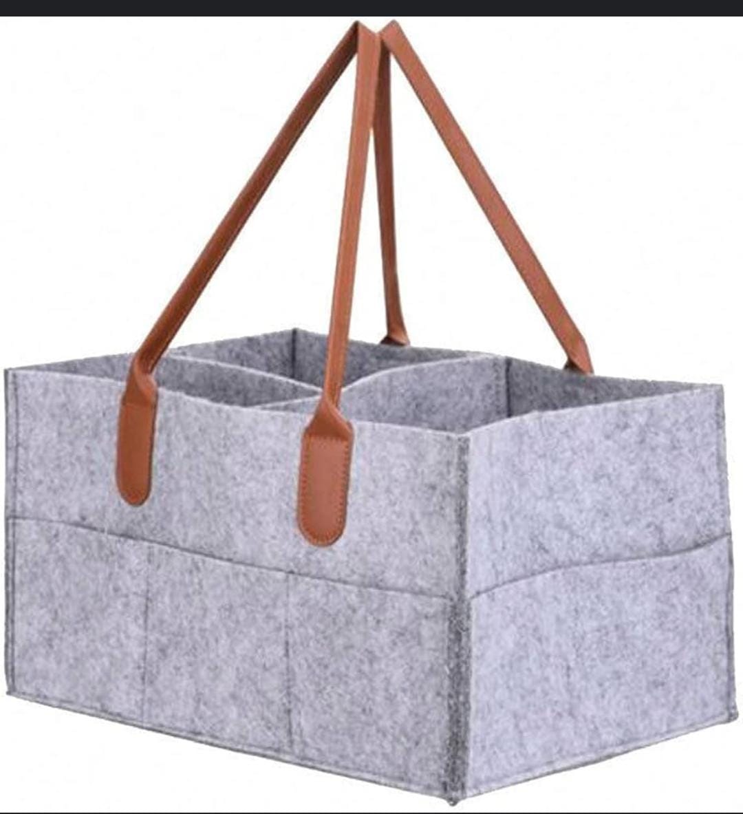 FELT FABRIC BABY NURSING BAG WITH REMOVABLE DIVIDERS NURSERY STORAGE BIN AND CAR ORGANIZER FOR DIAPERS AND BABY WIPES.