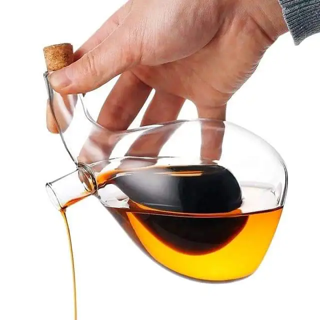HIGH QUALITY 2IN1 CRUET TWISTED OIL AND VINEGAR GLASS BOTTLE DISPENSER WITH BAMBOO CORKS  CAPACITY OUTER 400MLS AND INNER 100MLSDUAL GLASS OIL DISPENSING CONTAINER FOR KITCHEN COOKING