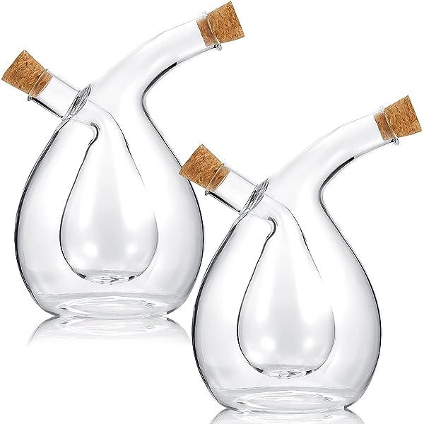 HIGH QUALITY 2IN1 CRUET TWISTED OIL AND VINEGAR GLASS BOTTLE DISPENSER WITH BAMBOO CORKS  CAPACITY OUTER 400MLS AND INNER 100MLSDUAL GLASS OIL DISPENSING CONTAINER FOR KITCHEN COOKING