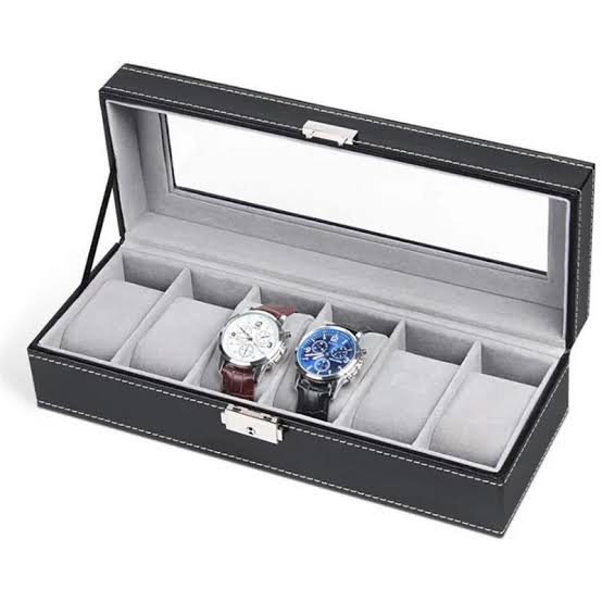 SOFT LEATHER 6 WATCH BOX ORGANIZER WATCH DISPLAY CASE FOR MEN,LEATHER WATCH ORGANIZER BOX,WATCH TRAVEL ORGANIZER TRAY,WATCH COLLECTION STORGE HOLDER FOR WOMEN (BLACK LEATHER, 6 SLOTS)