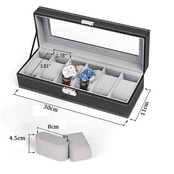 SOFT LEATHER 6 WATCH BOX ORGANIZER WATCH DISPLAY CASE FOR MEN,LEATHER WATCH ORGANIZER BOX,WATCH TRAVEL ORGANIZER TRAY,WATCH COLLECTION STORGE HOLDER FOR WOMEN (BLACK LEATHER, 6 SLOTS)