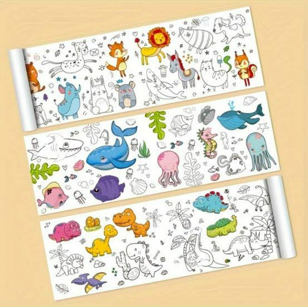 KIDS DRAWING ROLL COLOURING PAPER COLORING POSTER FOR CLASSROOM WALLS, RICH ANIMAL PATTERN GIANT STICKY COLORING PAPER ROLL FOR KIDS -  DIY CHILDREN'S DRAWING ROLL FOR TABLECLOTH & WALL DECOR, SEA WOR