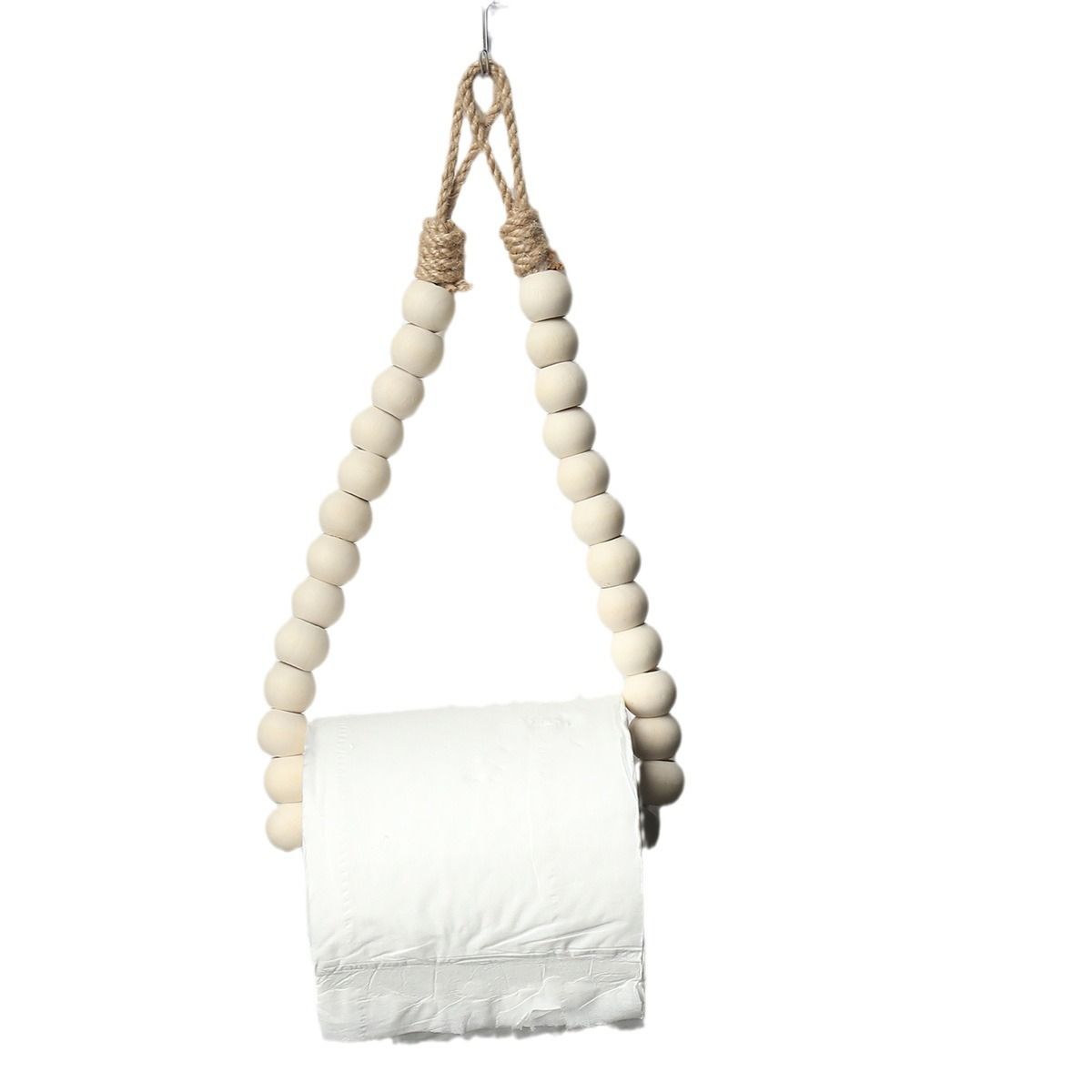 ARTISTIC & CREATIVE HEMP BEADED ROPE LIKE TISSUE/HAND TOWEL HOLDER ROPE TOILET PAPER HOLDER, WOOD BEAD HEMP ROPE TOWEL HOLDER, WALL MOUNT BOHO TOILET TISSUE HOLDER NO-DRILL BATHROOM TOWEL HOLDER