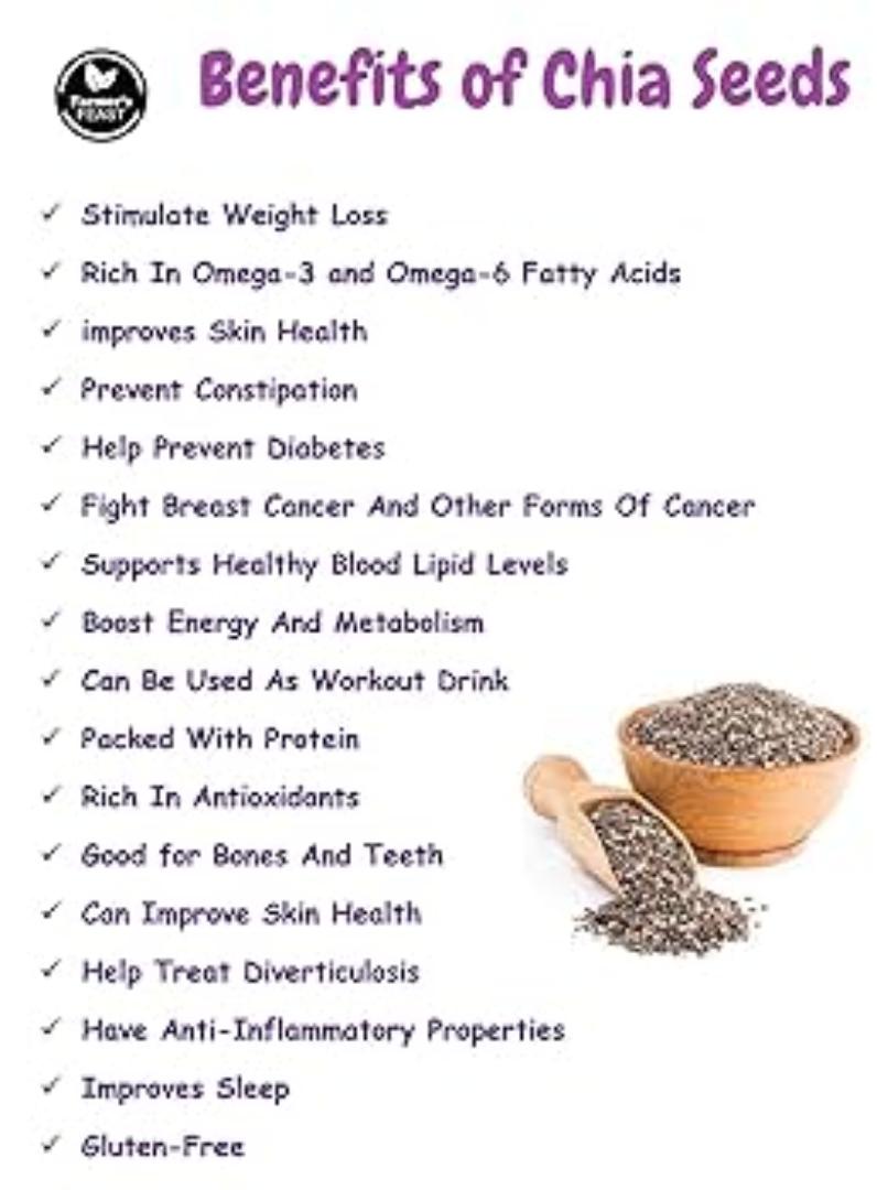 CHIA SEEDS,(contains omega 3,lowers blood pressure, reduce weight, treats arthritis, balance blood sugars