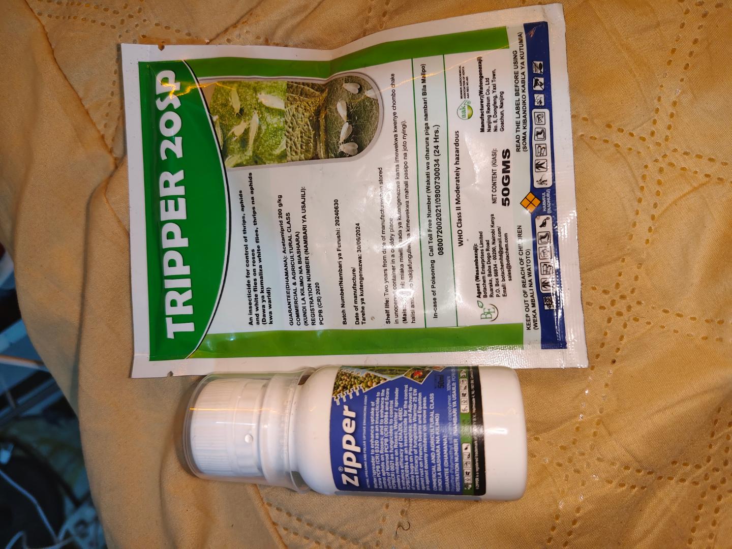TRIPPER 20 SP An insecticide for the control of thrips, aphids and white flies. instant kill for , bedbugs, cockroaches.