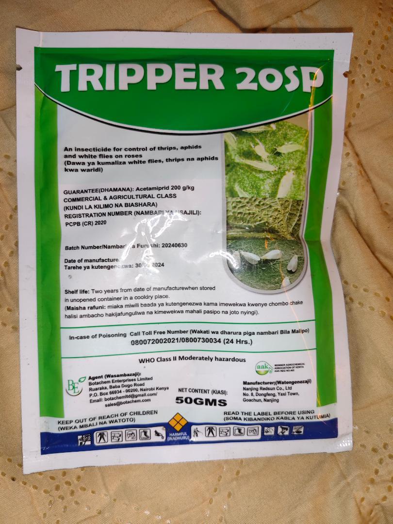 TRIPPER 20 SP An insecticide for the control of thrips, aphids and white flies. instant kill for , bedbugs, cockroaches.