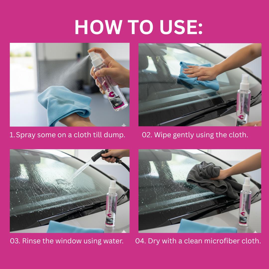 NanoClear Car Windscreen Watermark Remover – Instantly Dissolves Watermarks, Oil Film & Stains