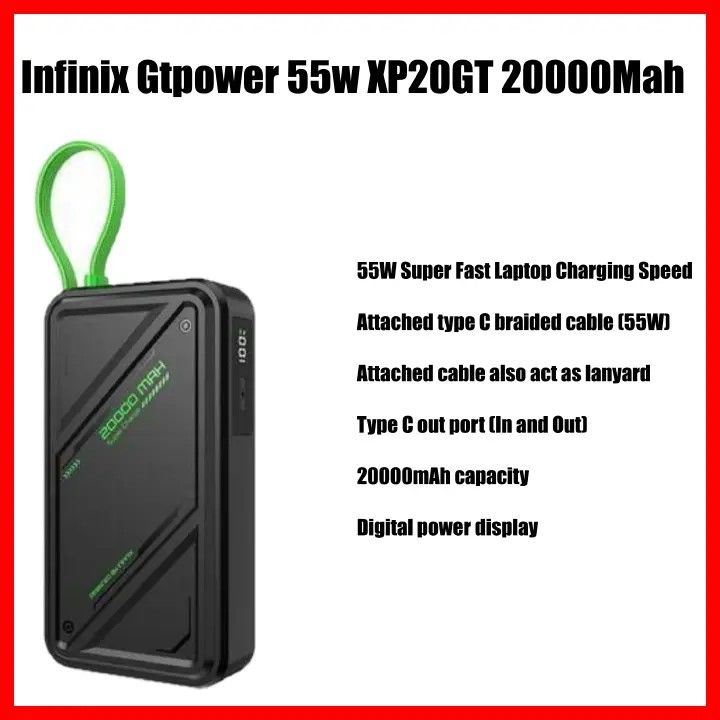 Infinix original 15W FAST CHARGING PORTABLE 20000MAH POWERBANK WITH 2 USB PORTS AND PD PORT