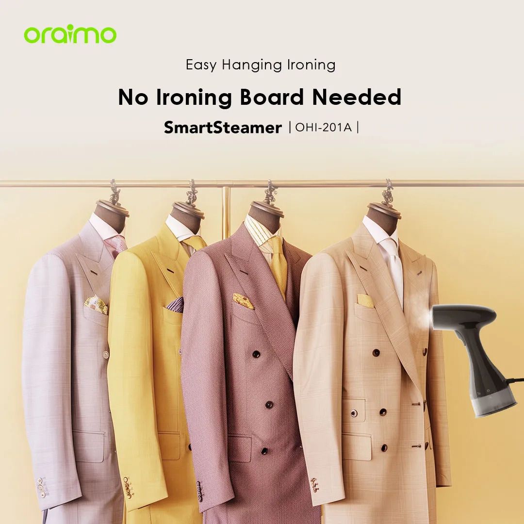 HOT DEALS!!! oraimo SmartSteamer 1500W Handheld Garment Steamer Continuous Steam Output Easy Hanging Ironing Small and Light Detachable Water Tank