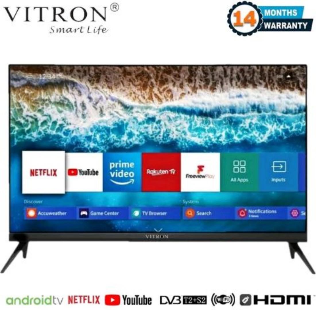 VITRON  43" INCH QLED TV BLUETOOTH ENABLED HTC4300QFS FRAMELESS FHD SMART TV ANDROID TELEVISION NETFLIX YOUTUBE 43 INCH BUILT-IN WIFI APPSTORE 1GB RAM 8GBROM 2*USB &3*HDMI PORTS + 6 EXTRA ACCESSORIES