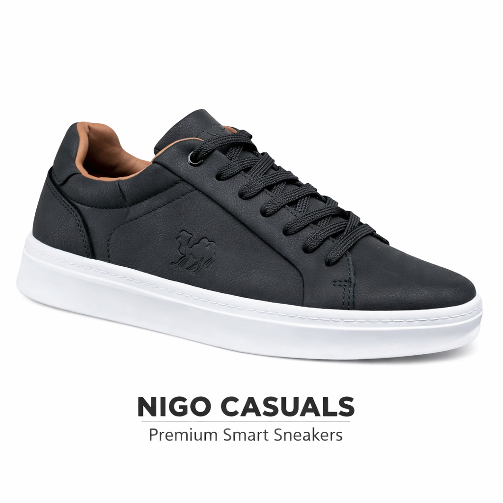 Nigo Inspired Casuals Men’s  Smart Sneakers – Lightweight Lace-Up Casual Shoes for Office, Campus & Weekend Wear – Black, Grey, Khaki