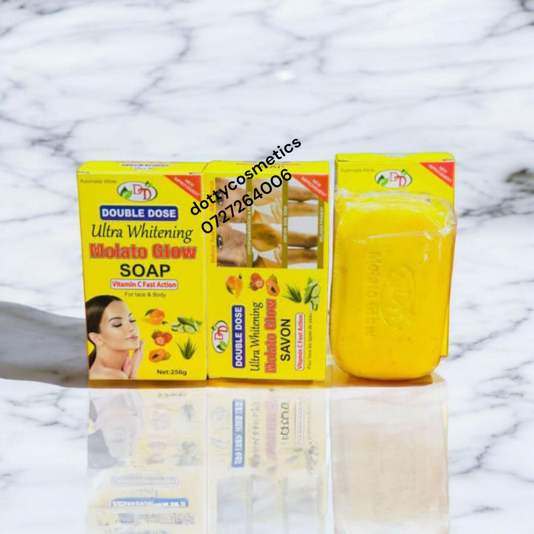 2PCS - Molato Glow Double Dose Ultra Whitening 5 Days Action Face And Body Soap For Moisturizing, Brightening - clears aches, pigmentations, stretch marks, sunburn pimples, & any skin blemishes - 250g