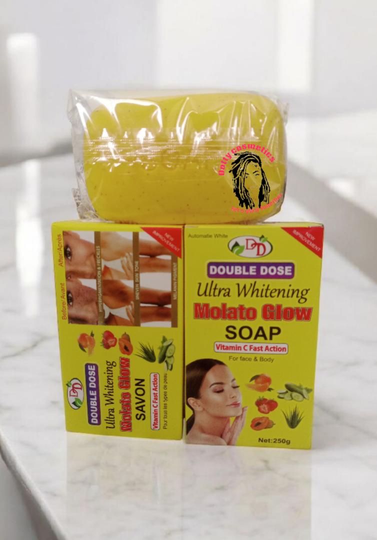 2PCS - Molato Glow Double Dose Ultra Whitening 5 Days Action Face And Body Soap For Moisturizing, Brightening - clears aches, pigmentations, stretch marks, sunburn pimples, & any skin blemishes - 250g