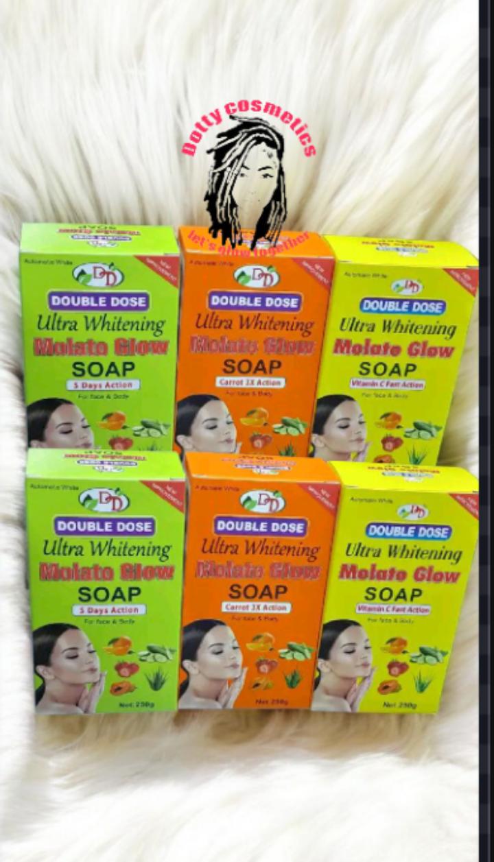 2PCS - Molato Glow Double Dose Ultra Whitening 5 Days Action Face And Body Soap For Moisturizing, Brightening - clears aches, pigmentations, stretch marks, sunburn pimples, & any skin blemishes - 250g