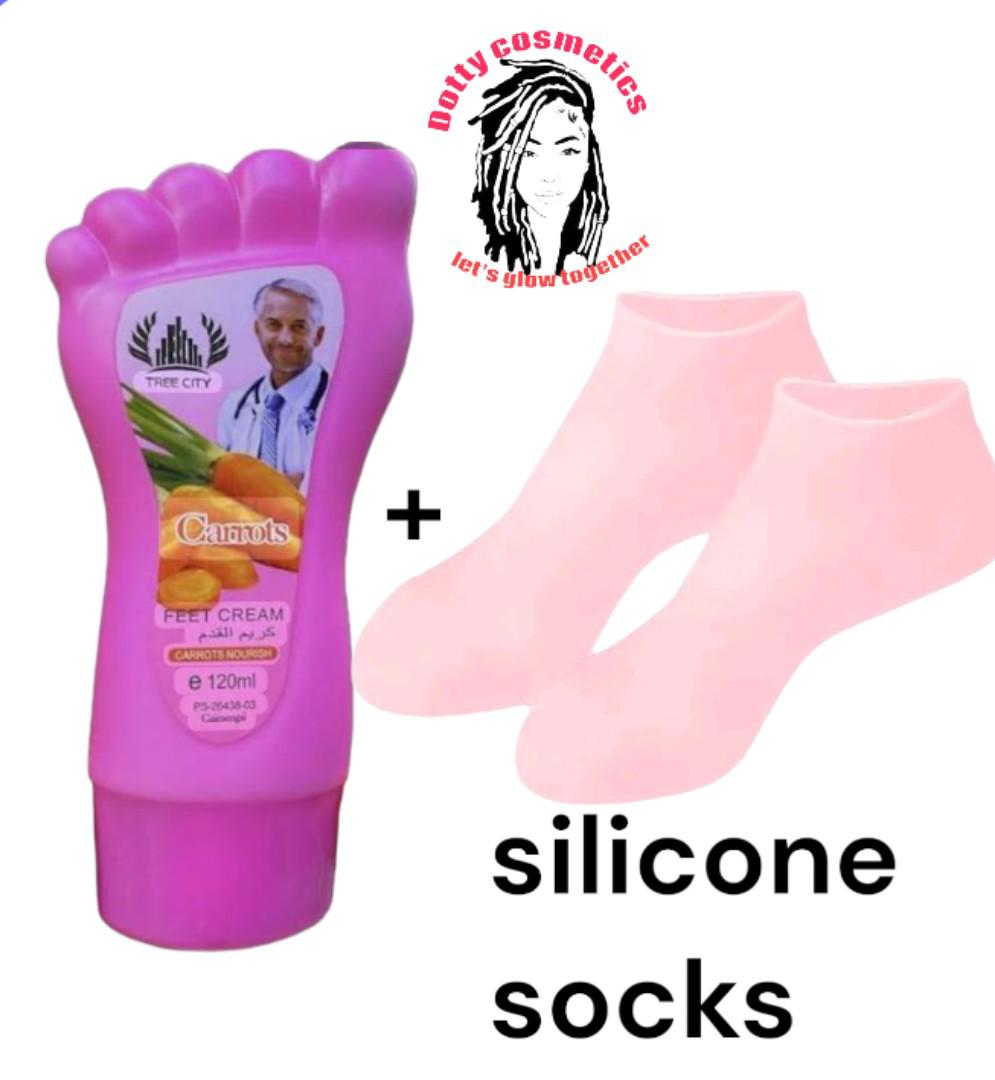 2PCS-SOFT FOOT  ESSENTIALS SILICONE  SOCKS , TREE CITY FOOT CREAM