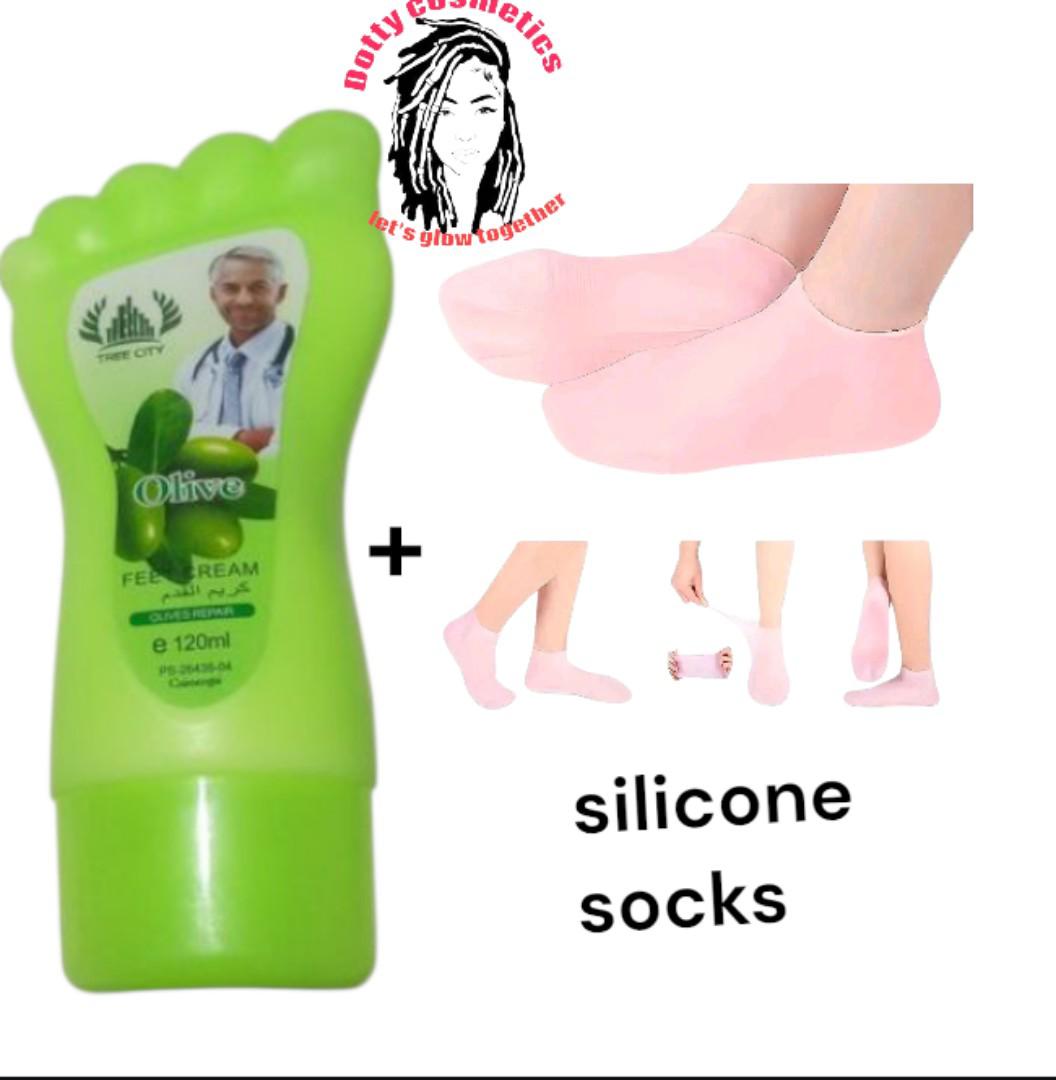 2PC _ SOFT HANDS AND FOOT PACKAGE - ORIGINAL RETINOL HAND CREAM ,TREE CITY FOOT CREAM, SILICONE SOCKS AND GLOVES