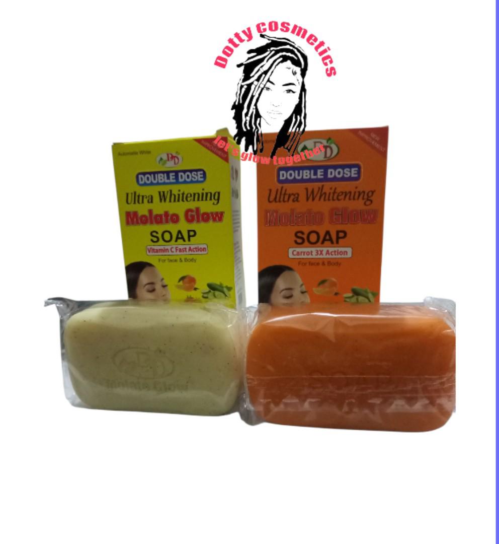 2PCS - Molato Glow Double Dose Ultra Whitening 5 Days Action Face And Body Soap For Moisturizing, Brightening - clears aches, pigmentations, stretch marks, sunburn pimples, & any skin blemishes - 250g