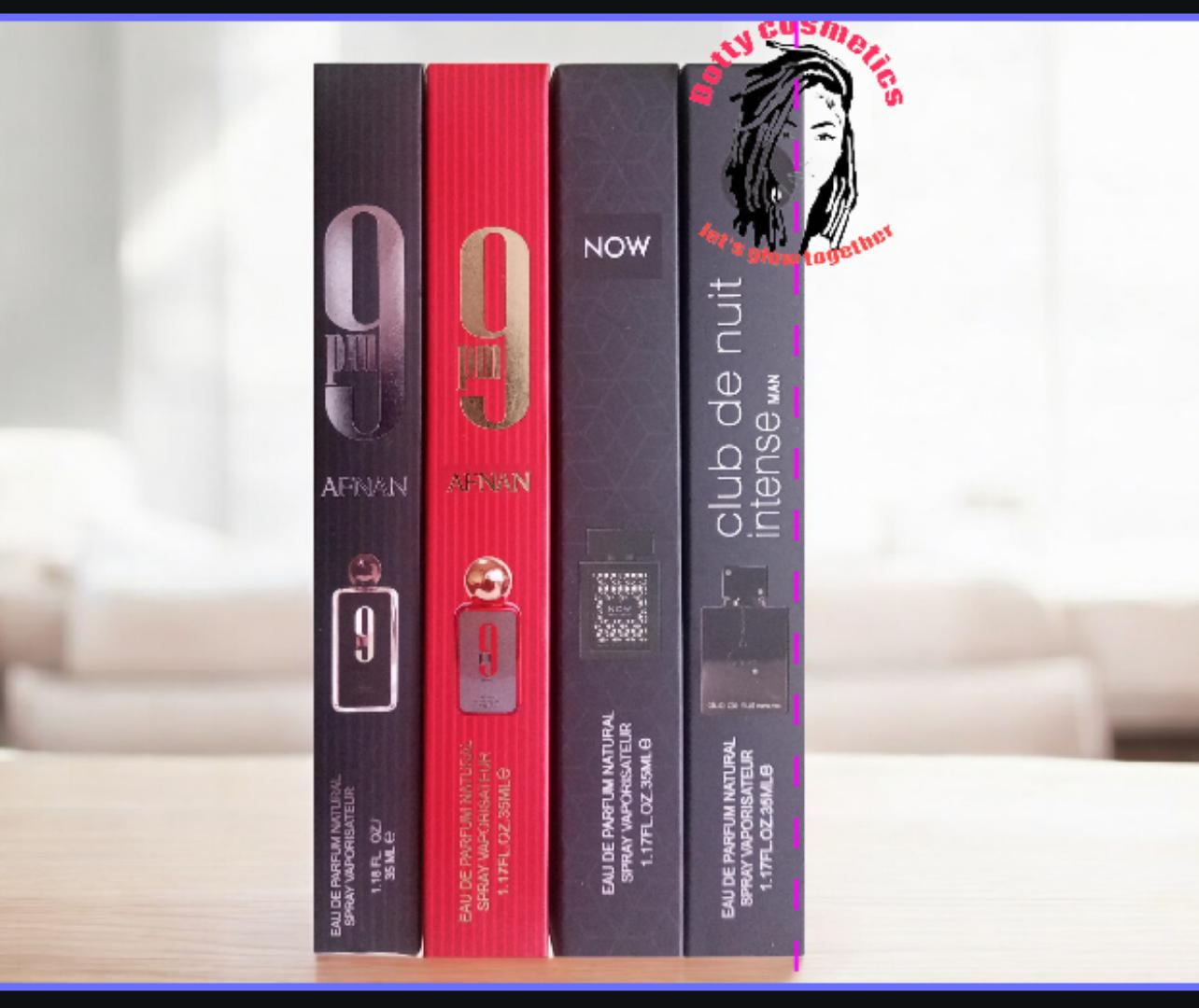 9pm AFNAN BLACK + 9pm REBEL +RAVE NOW + CLUB DE NUIT INTENSE MAN  PERFUME 35ML EACH . MEN TRENDING PERFUMES  . SMELL GOOD ON A LOW BUDGET