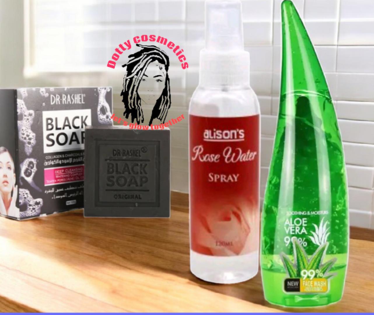 Dr. Rashel Collagen Charcoal Skin Moisturizer Acne Treatment Face Deep Cleansing and Oil Control Black Soap Bar+ Aloe vera gel +Rose water
