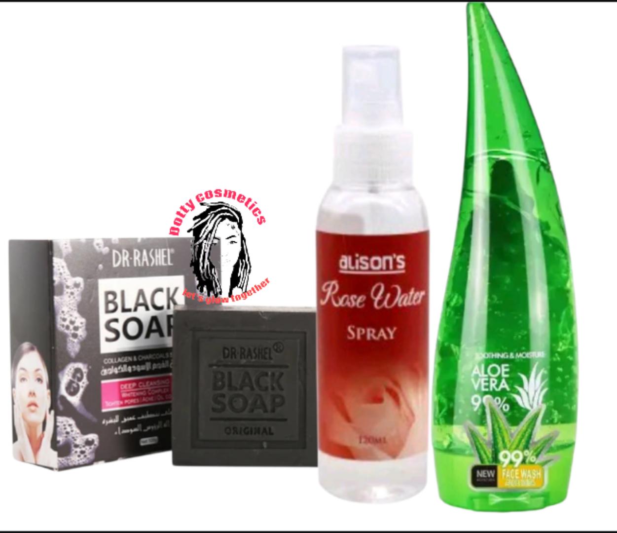 Dr. Rashel Collagen Charcoal Skin Moisturizer Acne Treatment Face Deep Cleansing and Oil Control Black Soap Bar+ Aloe vera gel +Rose water