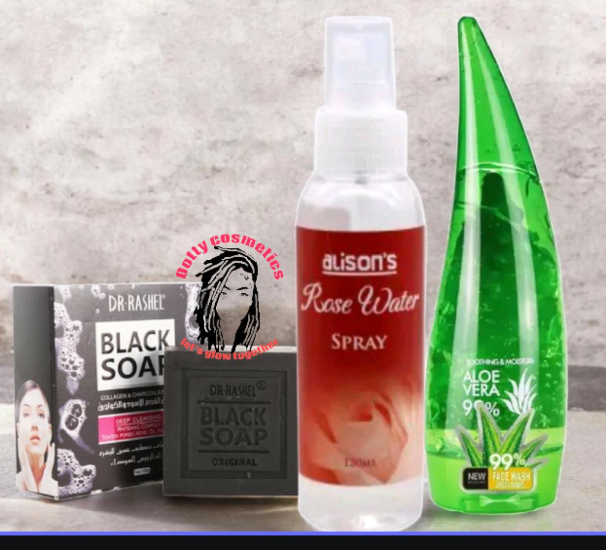 Dr. Rashel Collagen Charcoal Skin Moisturizer Acne Treatment Face Deep Cleansing and Oil Control Black Soap Bar+ Aloe vera gel +Rose water