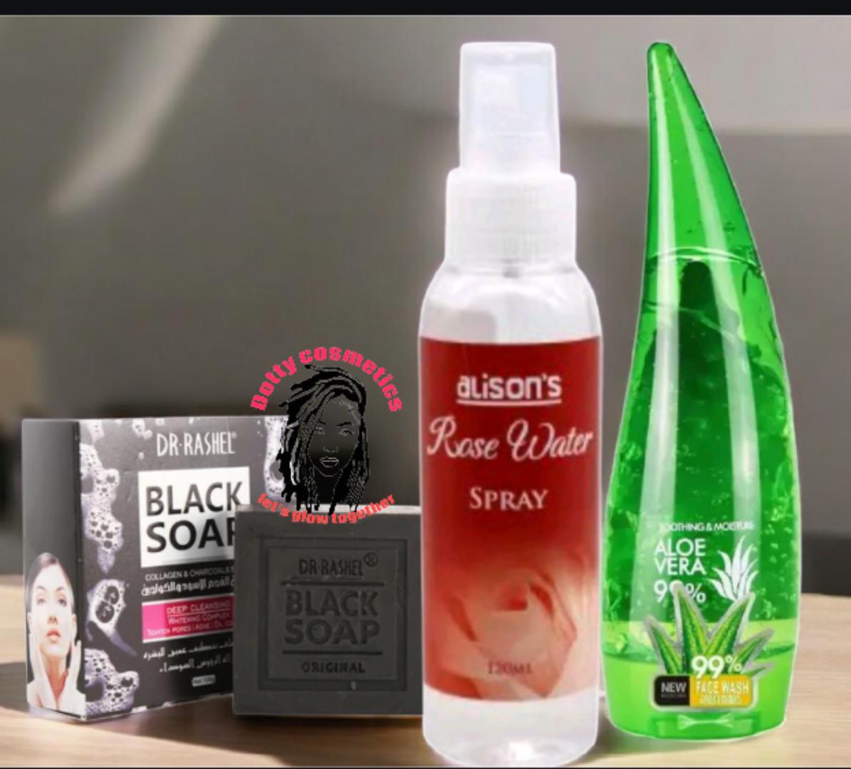 Dr. Rashel Collagen Charcoal Skin Moisturizer Acne Treatment Face Deep Cleansing and Oil Control Black Soap Bar+ Aloe vera gel +Rose water