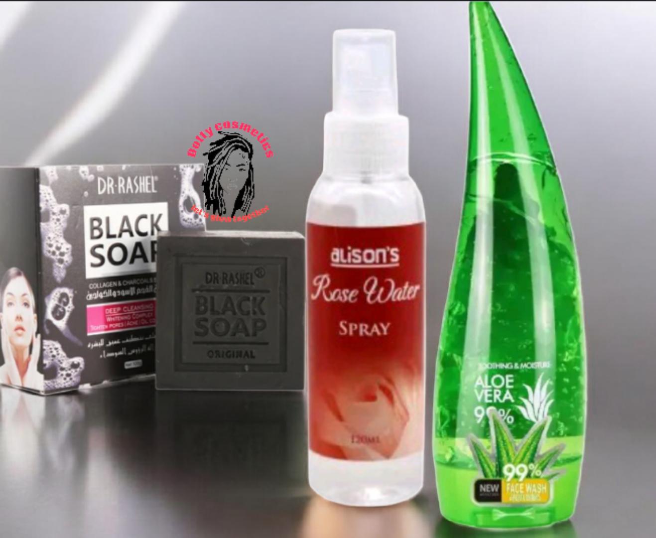 Dr. Rashel Collagen Charcoal Skin Moisturizer Acne Treatment Face Deep Cleansing and Oil Control Black Soap Bar+ Aloe vera gel +Rose water