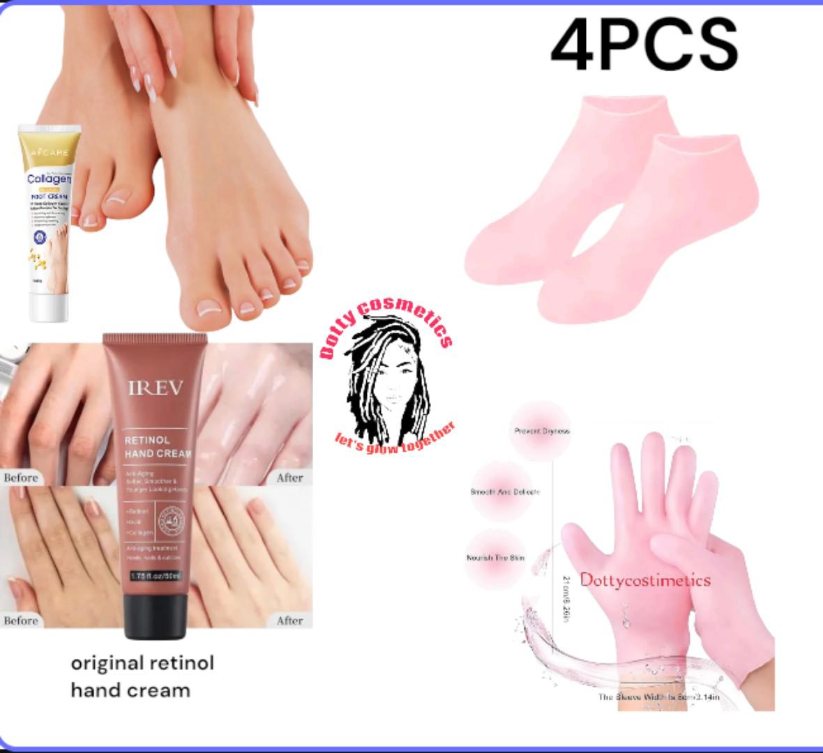 HAND AND FEET ESSENTIALS -ORIGINAL RETINOL HAND CREAM  + SADOER FOOT CREAM +SILICONE SOCKS +SILICONE  GLOVES
