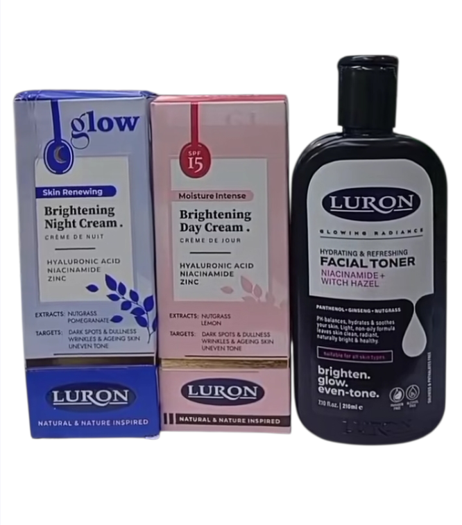 3PCS LURON FACIAL TONER NIACINAMIDE WITH HAZEL +LURON NIGHT CREAM +LURON DAY  CREAM