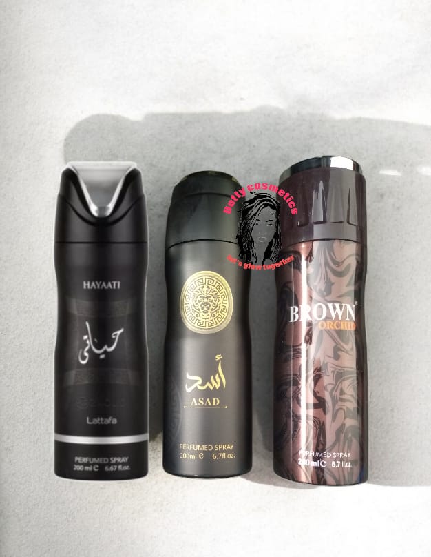Men’s Arabic Perfumed Body Spray Set of 3 (200ml Each) – Long Lasting Fragrance
HAYATI BY LATTAFFA +ASAD BY LATTAFFA +BROWN ORCHID