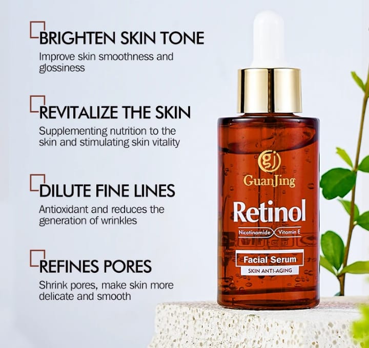 Guanjing RETINOL Anti-Aging Facial CREAM + Anti-Wrinkle Face SERUM.  Removes Wrinkles, Smooths, Firms, Promote skin elasticity & Moisturizes( FREE RETINOL FACE CLEANSER)-3pcs
