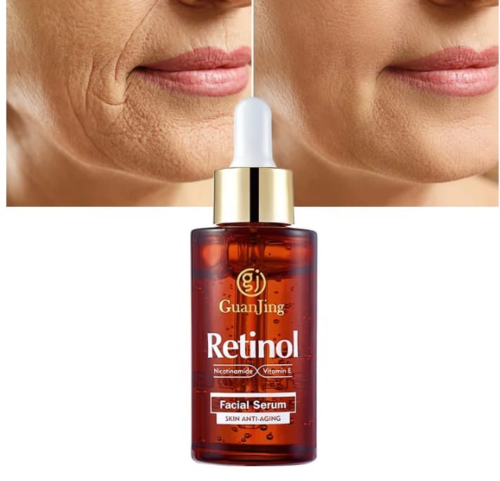 Guanjing RETINOL Anti-Aging Facial CREAM + Anti-Wrinkle Face SERUM.  Removes Wrinkles, Smooths, Firms, Promote skin elasticity & Moisturizes( FREE RETINOL FACE CLEANSER)-3pcs