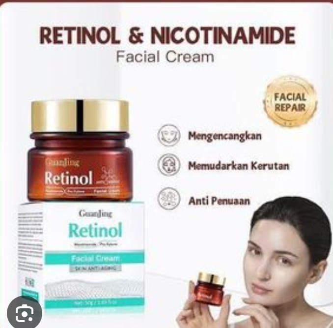 Guanjing RETINOL Anti-Aging Facial CREAM + Anti-Wrinkle Face SERUM.  Removes Wrinkles, Smooths, Firms, Promote skin elasticity & Moisturizes( FREE RETINOL FACE CLEANSER)-3pcs