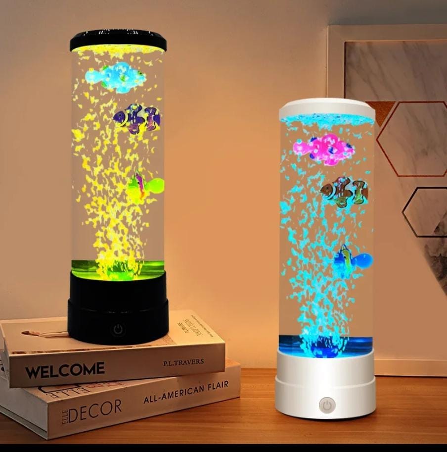 LED Bubble Fish Lamp Decor 1.5L Capacity – Multi-Color Changing Aquarium Night Light for Office, Bedroom, or Living Room – Battery Operated