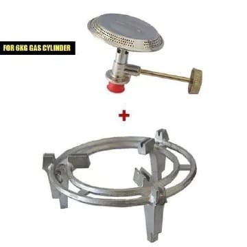 gas burner and grill stand for a 6kg gas cylinder. It is often referred to as a "Meko" gas burner. 
It is designed to be used with 6kg LPG cylinders.
The burner head is made of stainless steel.
The bu