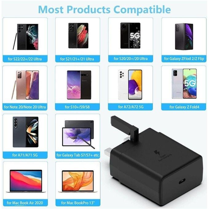 Samsung Original 45W Super Fast Header with a USB-C output for All USB-C Devices, for c to c cables, Samsung S20, S21, S22, S23, S24, S25 Charger