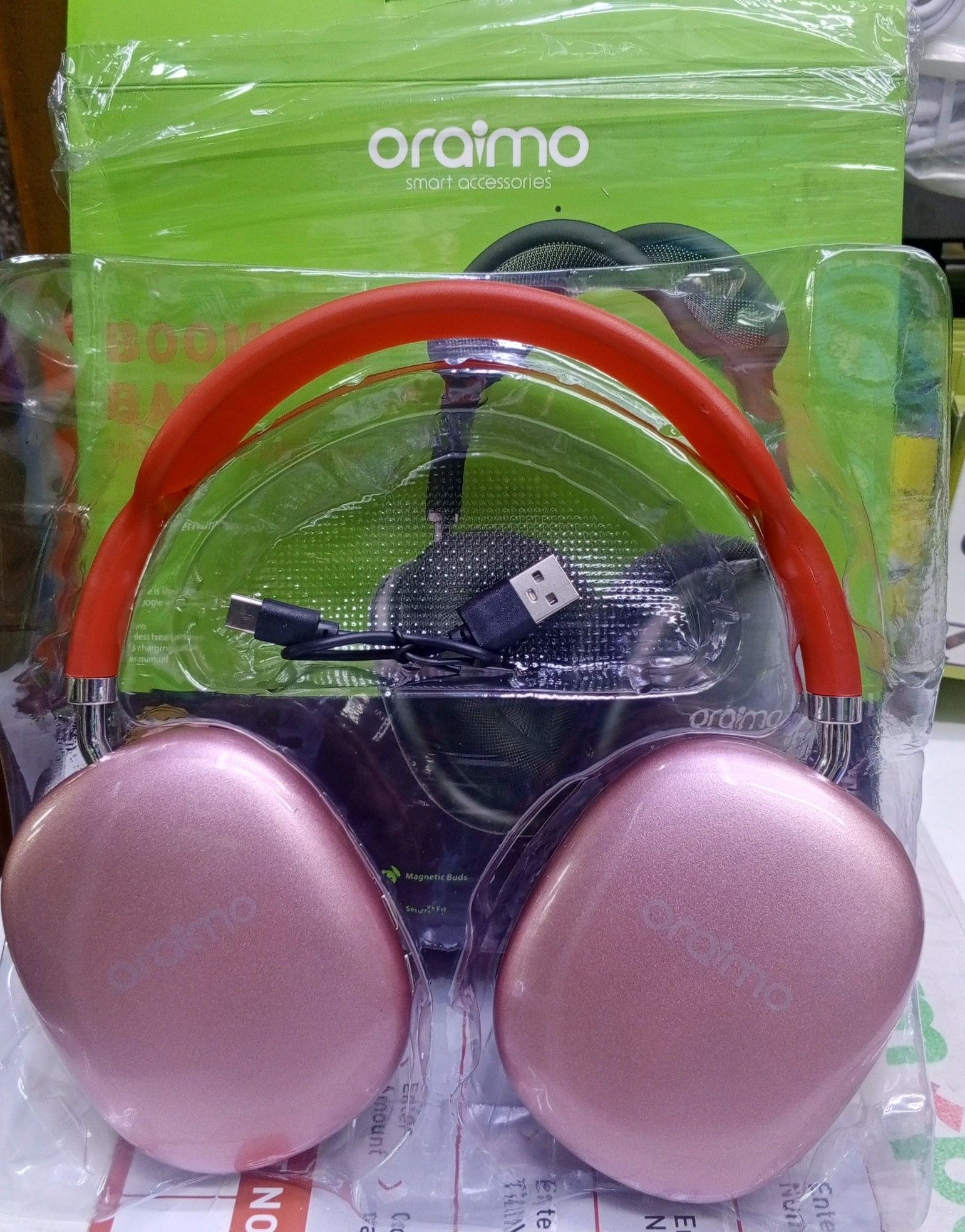 Pink Oraimo I12 Wireless Headphones with HD Sound & Deep Bass, Noice cancelling Technique, comfortable earmuffs